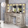 AMERLIFE 55" W Makeup Vanity with Hollywood Mirror, Glass Top Vanity with 5 Drawers - 2 of 2
