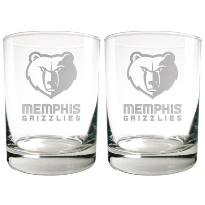 NBA Memphis Grizzlies Laser Etched Rocks Glass Set - 2pc