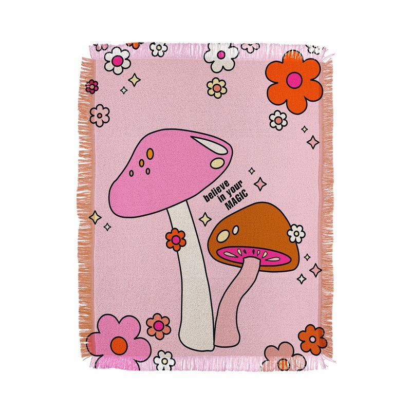 Daily Regina Designs Colorful Mushrooms And Flowers Woven Throw Blanket - Deny Designs, 1 of 8