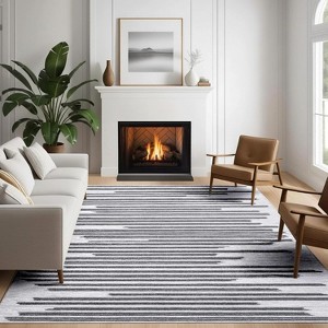 Washable Striped Area Rug, Non-Slip Modern Carpet for Living Room or Bedroom, Soft Low Pile Stain-Resistant Floor Cover - 1 of 4