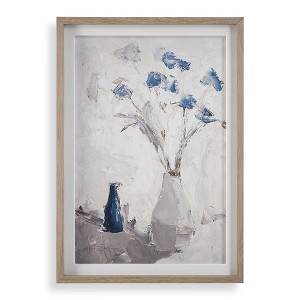Uttermost Blue Flowers In Vase Framed Print – 40.75"H Contemporary Floral Wall Art with Gray Washed Pine Frame - 1 of 4