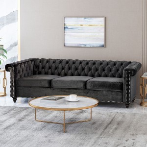 Traditional Chesterfield Style 3-Seater Sofa with Deep Tufting & Plush Upholstery for Living Room - 1 of 4