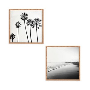 (Set of 2) 12" x 12" Five Palms Framed Decorative Wall Art White - Deny Designs: Modern Botanical Print, Beige Frame - 1 of 3