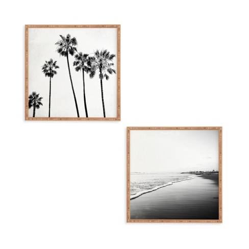 (Set of 2) 12" x 12" Five Palms Framed Decorative Wall Art White - Deny Designs: Modern Botanical Print, Beige Frame - image 1 of 3