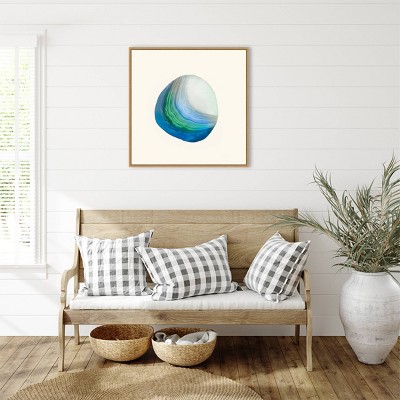 Metamorphism III Blue and Green Abstract Canvas Print with Maple Frame