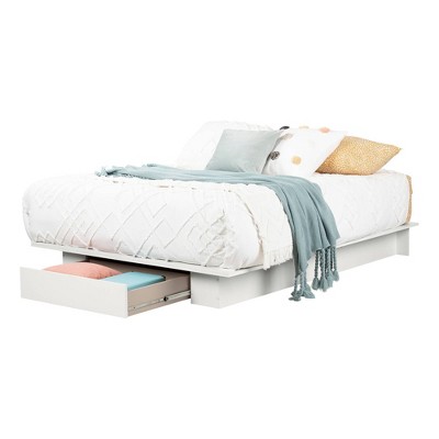 White Queen Platform Bed with Single Storage Drawer