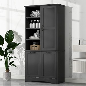 JANSNO Bathroom Storage Cabinet with Doors, Drawers & Adjustable Shelf, Freestanding Tilt-Out Laundry Hamper Organizer - 1 of 4