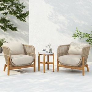 Christopher Knight Home Toby Rustic Outdoor 3 Pieces Rope Weave Upholstered Chat Set with Accent Table - 1 of 4