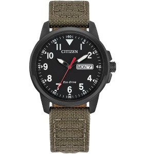 Citizen Men's Eco-Drive Sport Casual Garrison Watch, Khaki Leather Strap, 3 Hand, Day / Date - 1 of 4