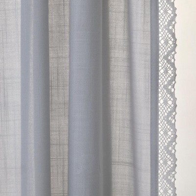 Silver Sheer Lace Detail Rod Pocket Window Curtain Panels, 84" Length