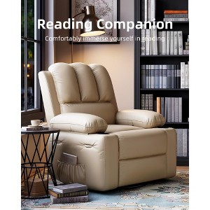 Oversize 27" Recliner Chair, Single PU Leather Sofa with Side Pocket, Chaise Lounge Reclining Seat with 2 Cup Holders for Living Room, Bedroom - 1 of 4