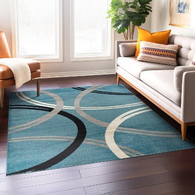 Blue Abstract Circles Design Reversible Square Area Rug