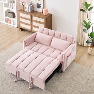 52'' Velvet 2-Seater Sofa Bed with 2 Pillows, Metal Feet and Space-Saving Design - 1 of 4