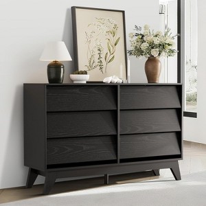 GAOMON 6-Drawer Dresser for Bedroom, 47.2" Wide Mid Century Chest of Drawers, Wooden Dresser TV Stand, Vintage Dressers with Bevel Design - 1 of 4