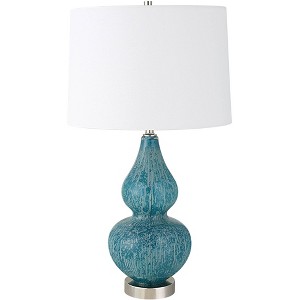 Uttermost Coastal Table Lamp 26 3/4" High Blue Turquoise Glass White Fabric Drum Shade for Bedroom Living Room Nightstand Bedside - 1 of 1