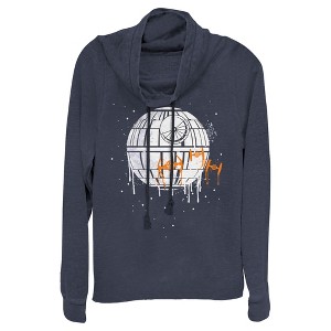 Juniors Womens Star Wars Halloween Death Star Drip Cowl Neck Sweatshirt - 1 of 3