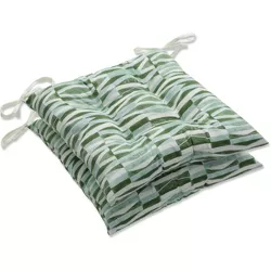 Outdoor/Indoor Tufted Seat Cushions Nevis Waves Aloe Green - Pillow Perfect