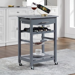FONTOI Mobile Rolling Kitchen Island, Trolley Serving Cart with Underneath Drawer & Slide-Out Wire Storage Basket - 1 of 4
