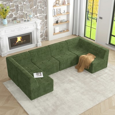 130.32" Modern Minimalist Corduroy U-Shape Modular Sectional Sofa, No Assembly Needed, 6-piece Free Combination Sofa