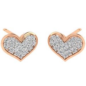 Pompeii3 1/10 ct Diamond Pave Heart Studs Womens Earrings 10k Rose Gold - 1 of 4