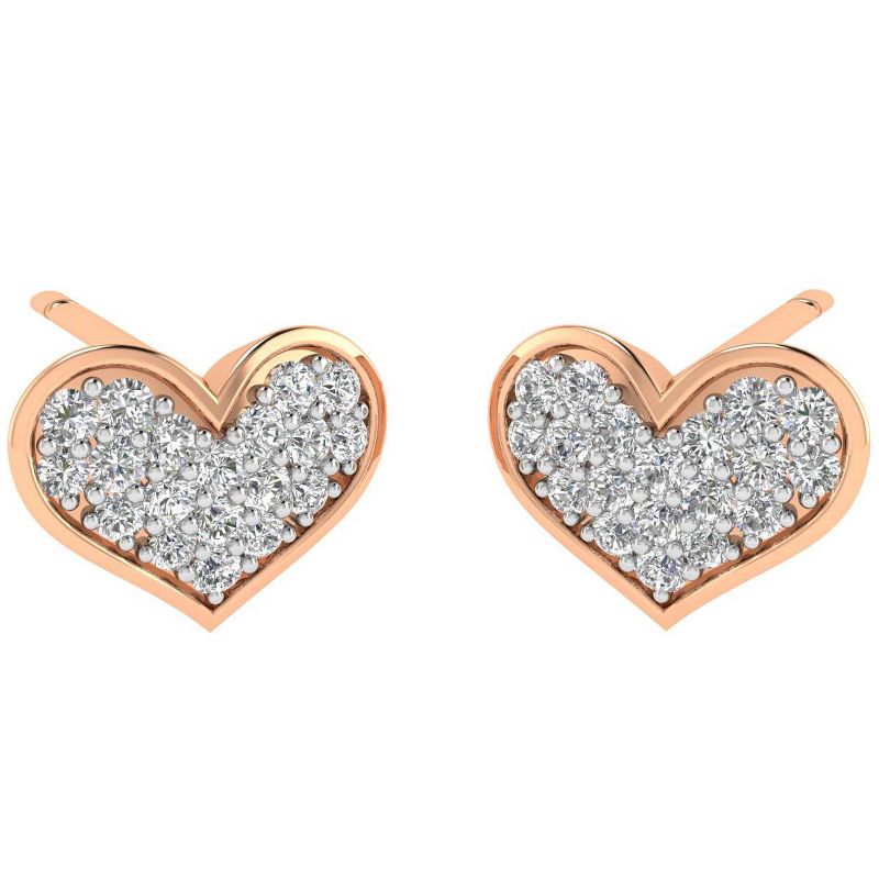 Pompeii3 1/10 ct Diamond Pave Heart Studs Womens Earrings 10k Rose Gold, 1 of 6