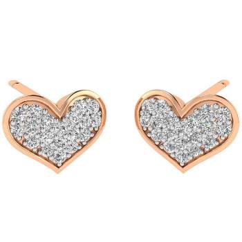 Pompeii3 1/10 ct Diamond Pave Heart Studs Womens Earrings 10k Rose Gold