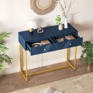 KWPZQEB Modern Console Table, Entryway Table with 2 Drawers, Narrow Sofa Foyer Table with Metal Legs, Sleek Console Table for Entryway, Hallway - 1 of 4