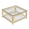 Zeus & Ruta 33.5" Square Glass Coffee Table with Luxe Geometric Metal Frame, Gold Finish & Lower Shelf - 2 of 4