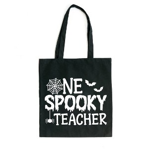 City Creek Prints One Spooky Teacher Canvas Tote Bag - 15x16 - Black - 1 of 2