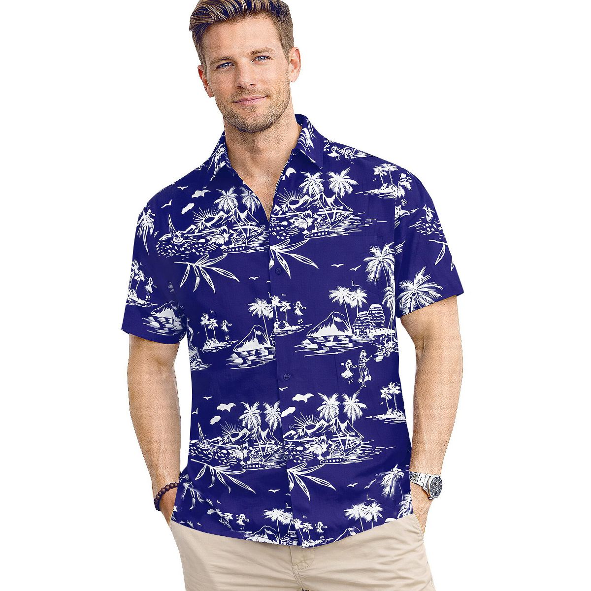 LA LEELA Mens Hawaii Shirt Button Down Cruise 7X-Large Tropical Blue