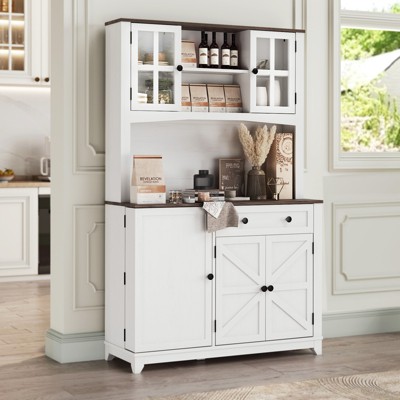 Vipbear 67" Large Kitchen Pantry With Microwave Shelf Snack Storage Cabinet, Wine Cabinet, Adjustable Internal Shelf