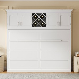 TIRAMISUBEST Queen Size Murphy Wall Bed with Cabinets & Wine Rack, Multi-functional Folding Bed - 1 of 4