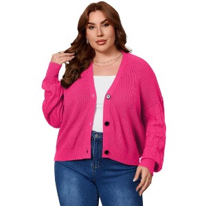 Plus Size Knit Cardigan v Neck Long Sleeve Cardigans Sweaters for Women Button Down Oversized Casual Sweater Coat - 1 of 4