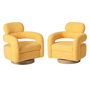 WestinTrends Alexandria Mid-Century Modern Faux Shearling Swivel Barrel Accent Chair (Set of 2) - 1 of 4