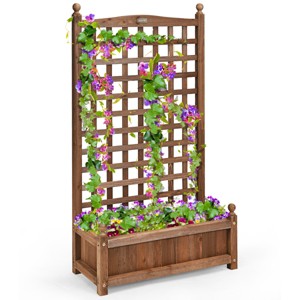 Costway Solid Wood Planter Box with Trellis Weather-Resistant Outdoor 25''x11''x48'' - 1 of 4
