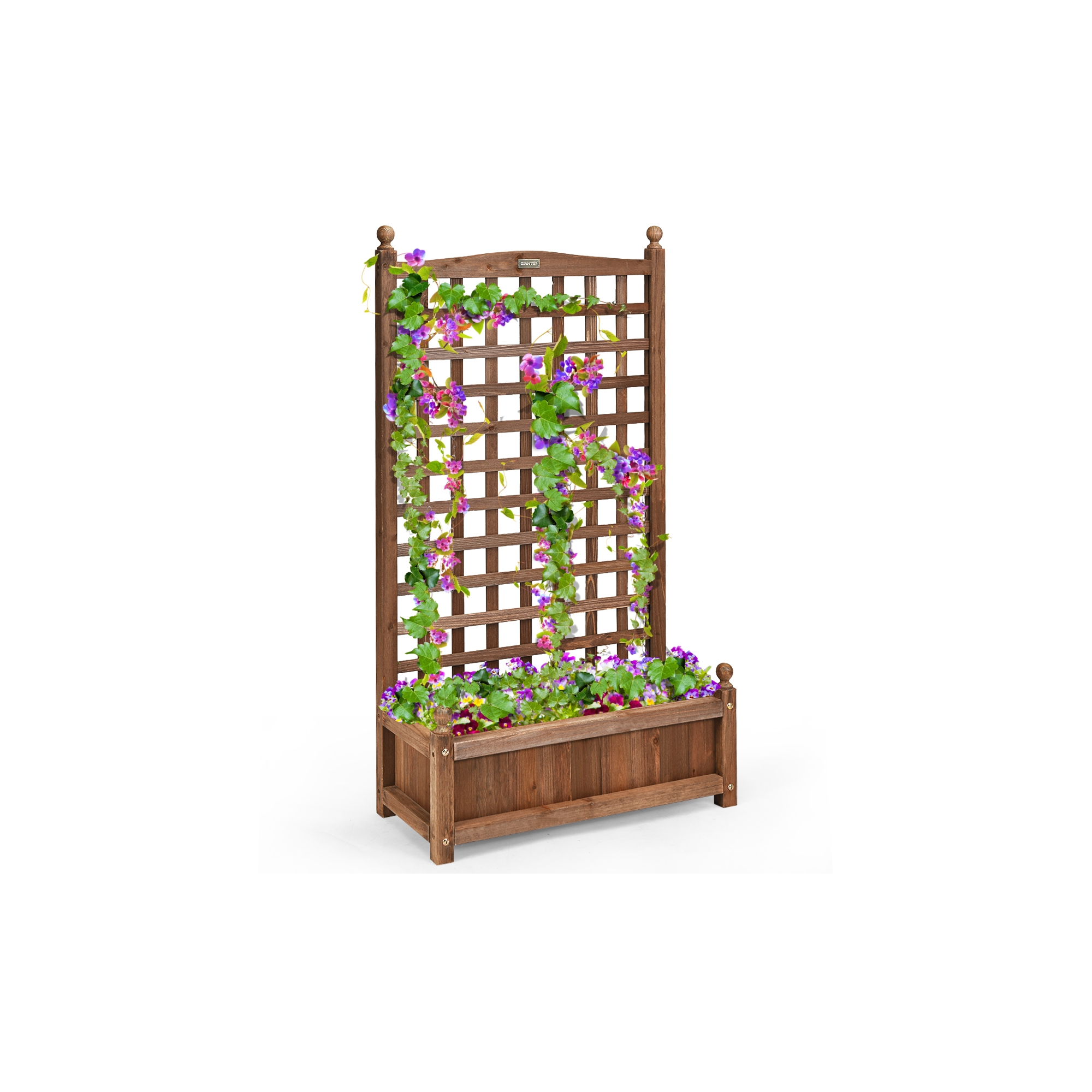 Costway Solid Wood Planter Box with Trellis Weather-Resistant Outdoor 25''x11''x48''