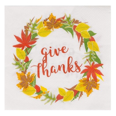 Juvale 100-Pack Floral Give Thanks White Disposable Paper Cocktail Napkins for Thanksgiving Party Supplies