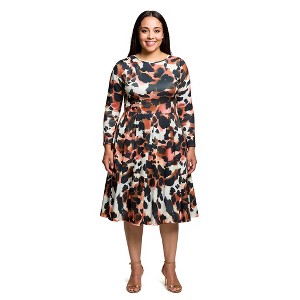 24seven Comfort Apparel Long Sleeve Midi Dress in Animal Print - 1 of 3