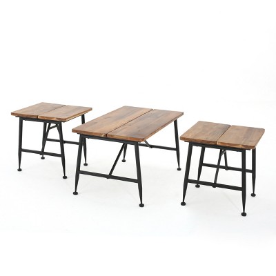 Ocala Set of 3 Acacia Industrial Tables - Antique Black - Christopher Knight Home