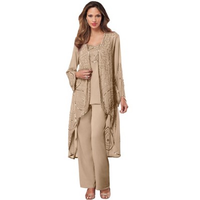 Roaman's Women's Plus Size Petite Beaded Pant Set