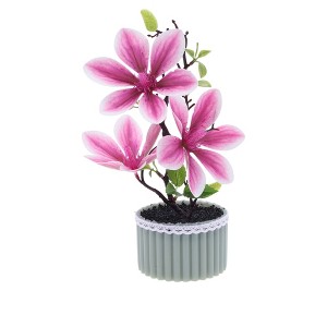 Unique Bargains Artificial Plants 3-Stem Magnolia Plastic 3.94"x3.94"x11.42" 1 Pcs - 1 of 4