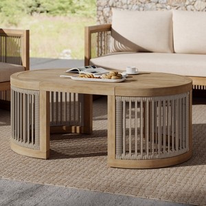 Christopher Knight Home Bonita 39" Rustic Outdoor Rope Weave Acacia Wood Oval Coffee Table - 1 of 4