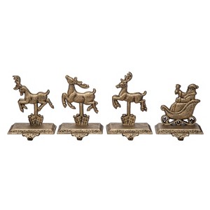Transpac Iron Santa w/Reindeer Stocking Holder Set of 4 Christmas Home Decorations - 1 of 1
