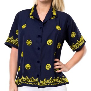 LA LEELA Women's Casual Hawaiian Blouse Shirt Solid Blouses Button Down Short Sleeve Dress Tops Tee Shirts Tank Top Women - 1 of 3