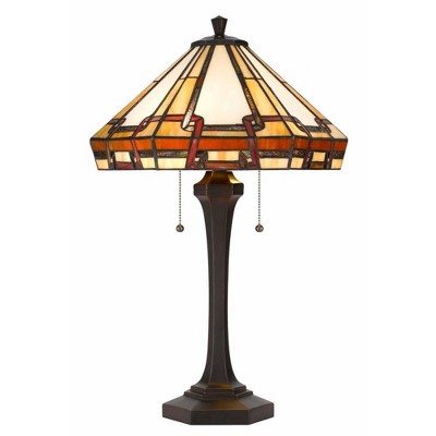 Cal Lighting 60W x 2 Tiffany table lamp with pull chain switch with resin lamp body