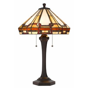 Cal Lighting 60W x 2 Tiffany table lamp with pull chain switch with resin lamp body - 1 of 4
