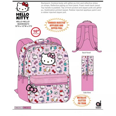 Hello Kitty Nylon Pink Backpack 16" School Bookbag for Girls ages 3+