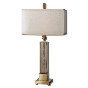 Uttermost Caecilia Amber Glass Table Lamp – Metal Base with Fabric Shade - 1 of 3
