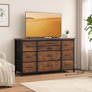 Acekool 10-Drawer Dresser TV Stand with Power Outlet, Rustic Brown, Wide Storage Cabinet for Bedroom, Living Room, Entryway, Wood Top Console Table - 1 of 4