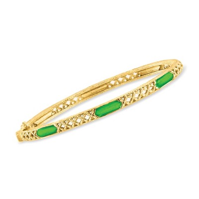 Ross-Simons Green Enamel X-Pattern Bangle Bracelet in 18kt Gold Over Sterling